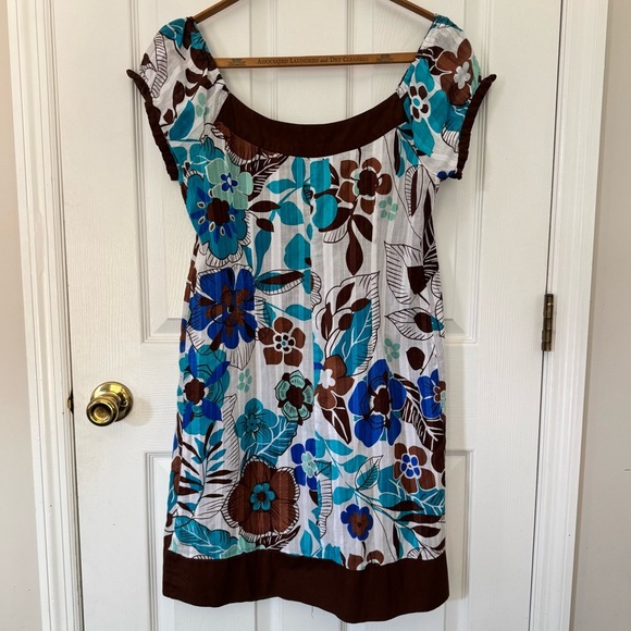 Turquoise and Brown Hawaiian-Inspired Dress - Size 10 - Picture 5 of 5